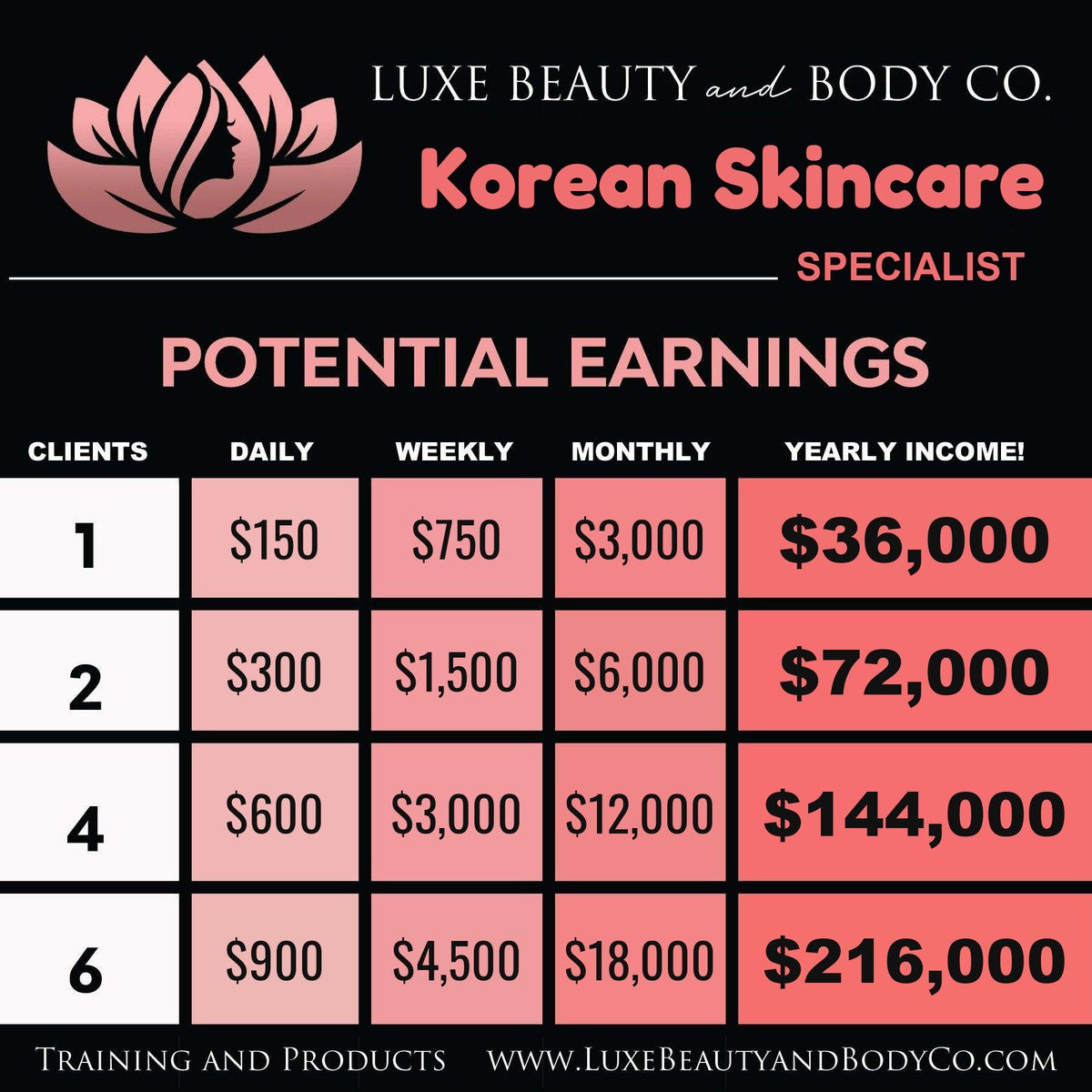 Korean Skincare income chart