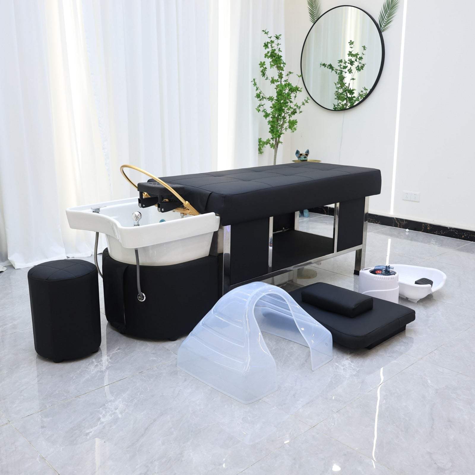 Plumbed Scalp Massage Bed - Ceramic Sink